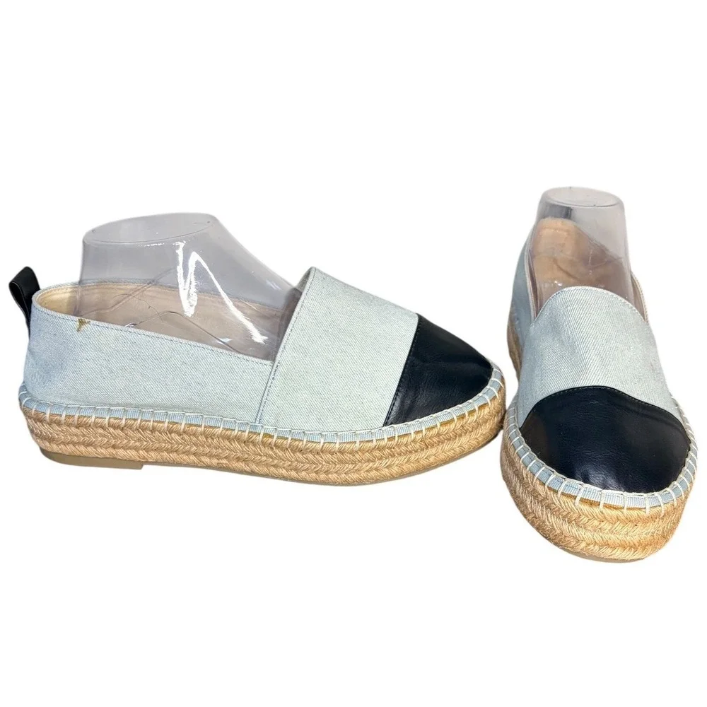 NWOT ASOS Blue Denim Black Cap‎ Toe Espadrille Flat Shoes Women's Size 7